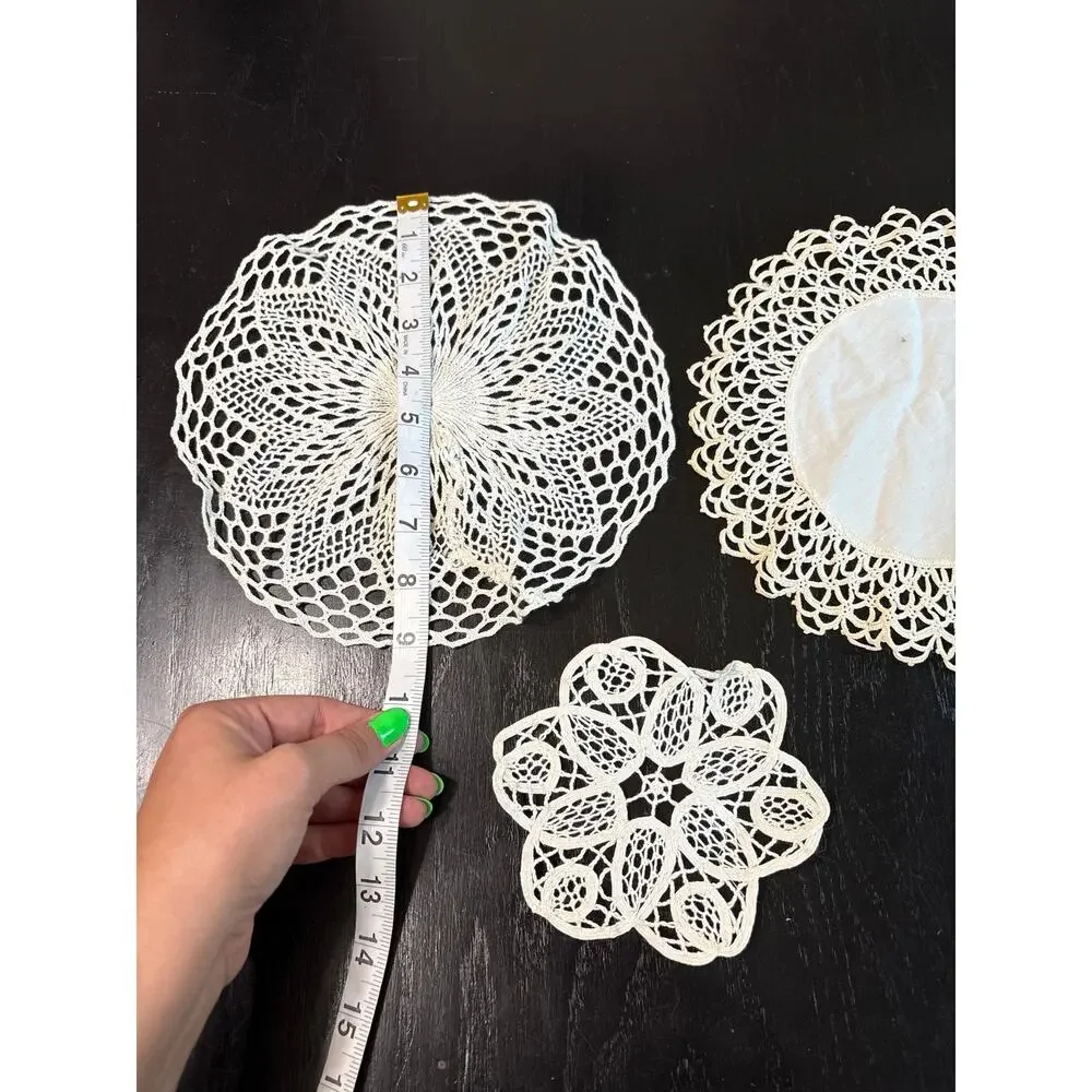 Vintage- Cottage Doilies Squares Assorted Lot of 3- off white  Shabby Chic